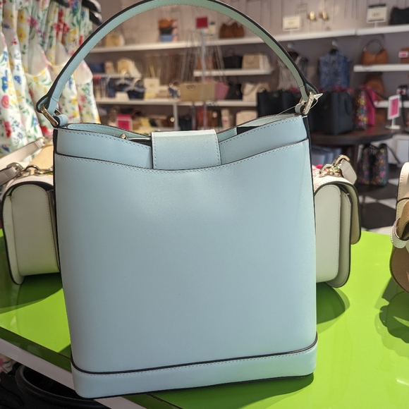 KATE SPADE REEGAN SMOOTH LEATHER BUCKET BAG TURQUOISE - Picture 2 of 2